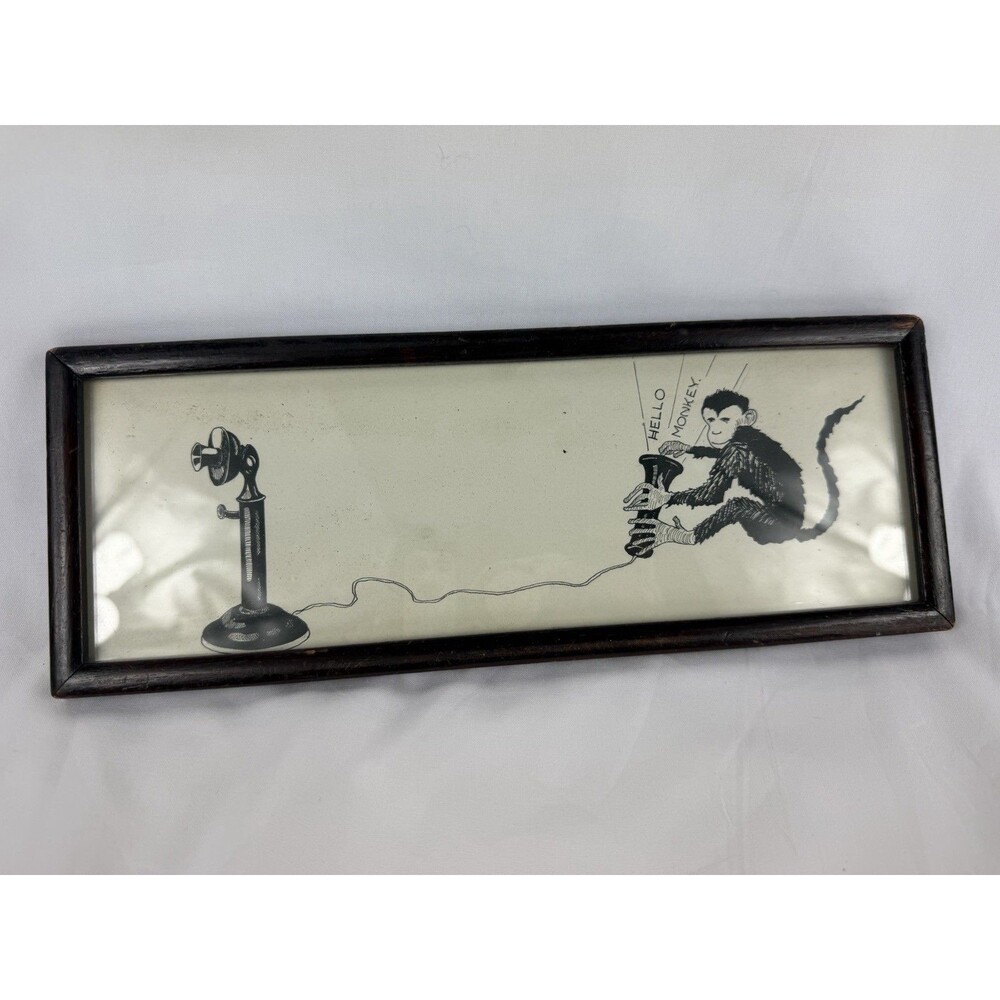 Hello Monkey Vintage Minimalist Cartoon Illustration Monkey Holding a Phone
